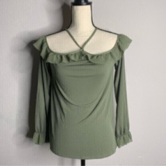 White House Black Market Off the Shoulder Ruffle Boho Long Sleeve Blouse - Picture 2 of 12